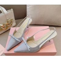 Top Design Miu Miu Satin Slingback Pumps 5.5cm with Crystals and Bow Silver 129057