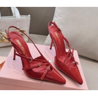 Classic Hot Miu Miu Patent leather slingbacks Pumps 10.5cm with buckles Red 129059