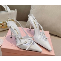 Pretty Style Miu Miu Patent leather slingbacks Pumps 10.5cm with buckles White 0129063