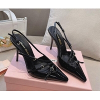 Perfect Miu Miu Patent leather slingbacks Pumps 10.5cm with buckles Black 129064