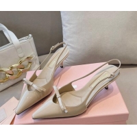 Top Grade Miu Miu Patent Leather Slingback Pumps 5.5cm with Bow Nude 129065