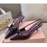 Purchase Miu Miu Patent Leather Slingback Pumps 5.5cm with Bow Dark Burgundy 129066