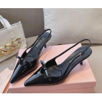 Good Looking Miu Miu Patent Leather Slingback Pumps 5.5cm with Bow Black 129067