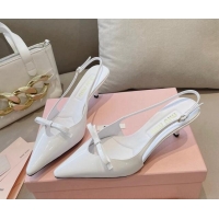 Luxurious Miu Miu Patent Leather Slingback Pumps 5.5cm with Bow White 129069