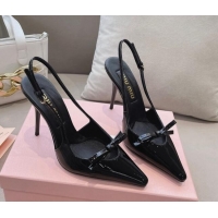 Good Quality Miu Miu Patent Leather Slingback Pumps 10.5cm with Bow Black 129072