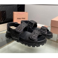 Best Product Miu Miu Matelasse Nappa Lambskin Flat Sandals Black 129075