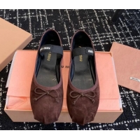 Stylish Miu Miu Suede Ballerinas Flat Brown 129084