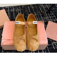 Good Product Miu Miu Suede Ballerinas Flat Brown 129088