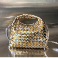 Shop Best Bottega Veneta Mini Hop Bag in Intrecciato Lamina Leather 777572 Silver/Gold 2024