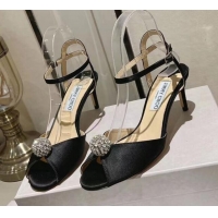 Popular Style Jimmy Choo Sacora Sandal 65 in Satin with Crystal Ball Embellishment Black 4011806