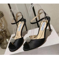 Best Price Jimmy Choo Sacora Sandal 85 in Satin with Crystal Ball Embellishment Black 2411807