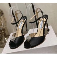 Good Quality Jimmy Choo Sacora Sandal 100 in Satin with Crystal Ball Embellishment Black 2411808