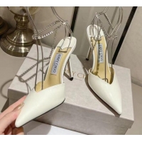 Pretty Style Jimmy Choo Saeda Pumps 100 in Patent Leather with Crystal Embellishment White 2411905