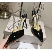 Shop Duplicate Jimmy Choo Saeda Pumps 100 in Patent Leather with Crystal Embellishment Black 411906