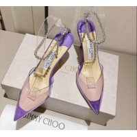 Good Quality Jimmy Choo Saeda 85 Pumps in Satin and PVC with Crystal Embellishment Purple 2411908