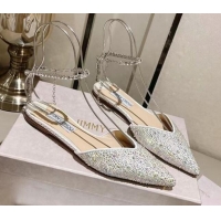 Good Quality Jimmy Choo Satin Flat Shoes with Crystals White 411918