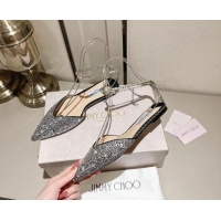 Grade Quality Jimmy Choo Flat Shoes with Crystals Black 411919