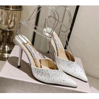 Good Looking Jimmy Choo Saeda 100 Satin Pumps with Crystals White 411921