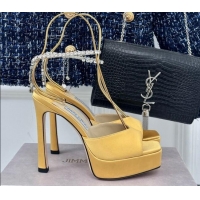 Buy Luxury Jimmy Choo Saeda Sandal Platform 12.5cm in Satin with Crystals Ankle Strap Yellow 0227101