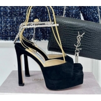 Pretty Style Jimmy Choo Saeda Sandal Platform 12.5cm in Suede with Crystals Ankle Strap Black 0227102