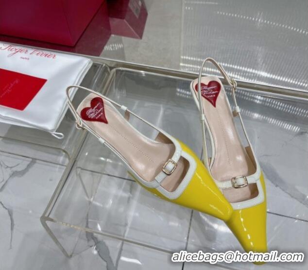 Grade Quality Roger Vivier Mini Buckle Slingback Pumps 6cm in Patent Leather Yellow 0124099