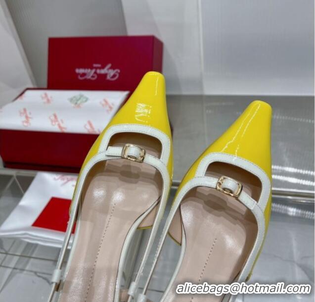 Grade Quality Roger Vivier Mini Buckle Slingback Pumps 6cm in Patent Leather Yellow 0124099