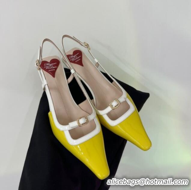 Grade Quality Roger Vivier Mini Buckle Slingback Pumps 6cm in Patent Leather Yellow 0124099