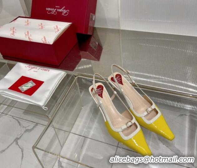 Grade Quality Roger Vivier Mini Buckle Slingback Pumps 6cm in Patent Leather Yellow 0124099