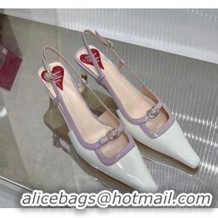 Low Price Roger Vivier Mini Buckle Slingback Pumps 6cm in Patent Leather White/Purple 0124100