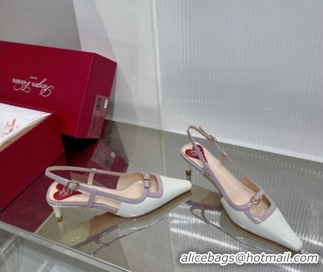 Low Price Roger Vivier Mini Buckle Slingback Pumps 6cm in Patent Leather White/Purple 0124100