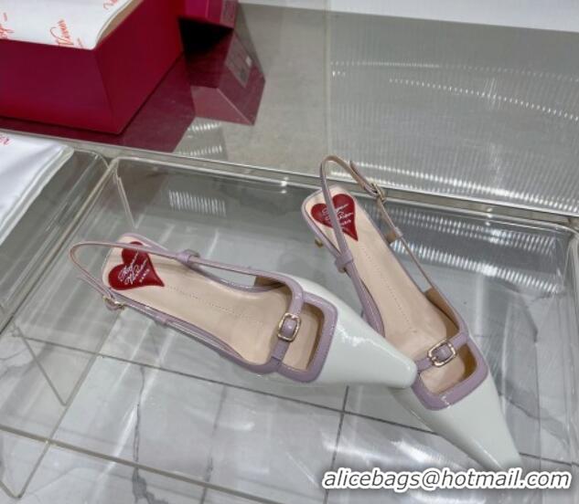 Low Price Roger Vivier Mini Buckle Slingback Pumps 6cm in Patent Leather White/Purple 0124100