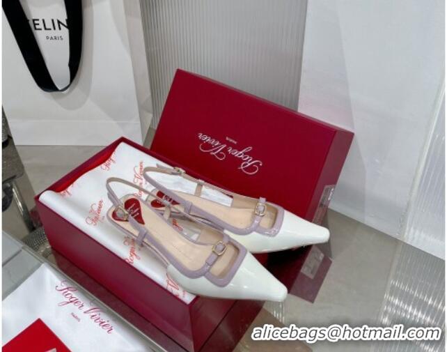 Low Price Roger Vivier Mini Buckle Slingback Pumps 6cm in Patent Leather White/Purple 0124100