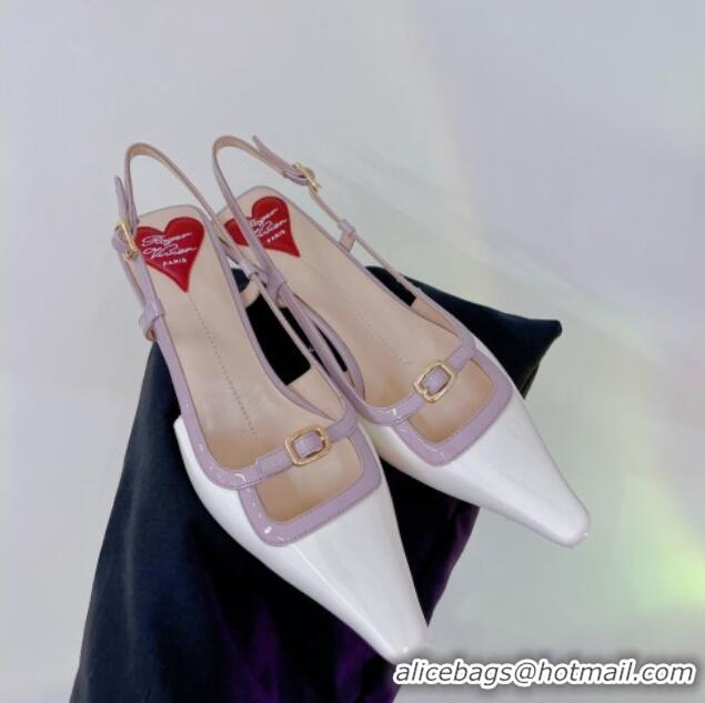 Low Price Roger Vivier Mini Buckle Slingback Pumps 6cm in Patent Leather White/Purple 0124100