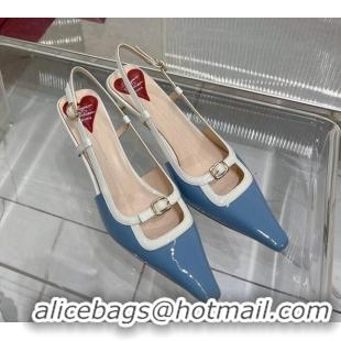 Perfect Roger Vivier Mini Buckle Slingback Pumps 6cm in Patent Leather Blue 0124101