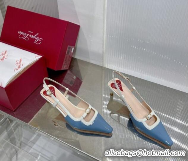 Perfect Roger Vivier Mini Buckle Slingback Pumps 6cm in Patent Leather Blue 0124101