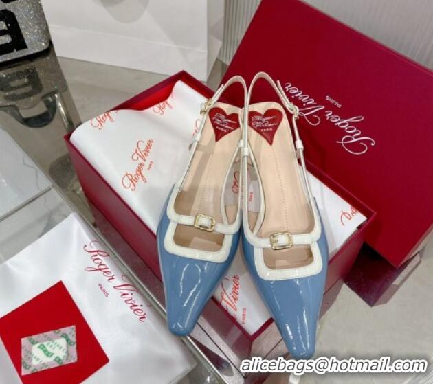 Perfect Roger Vivier Mini Buckle Slingback Pumps 6cm in Patent Leather Blue 0124101