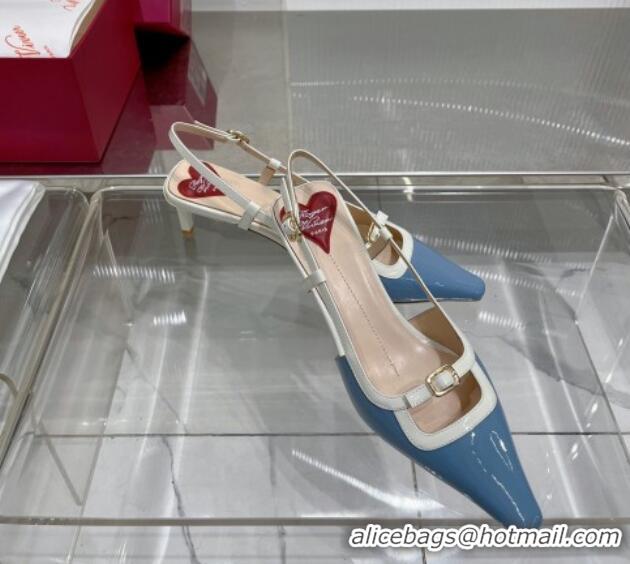 Perfect Roger Vivier Mini Buckle Slingback Pumps 6cm in Patent Leather Blue 0124101