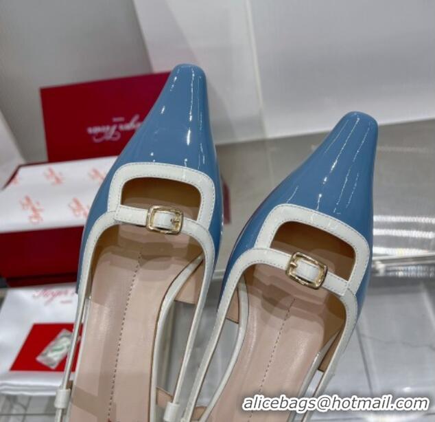 Perfect Roger Vivier Mini Buckle Slingback Pumps 6cm in Patent Leather Blue 0124101