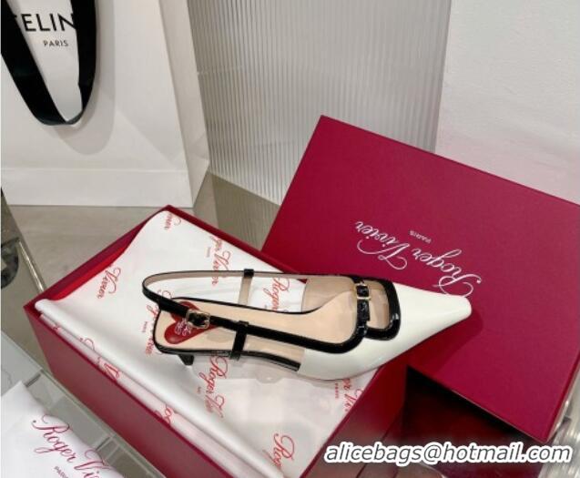 Luxury Roger Vivier Mini Buckle Slingback Pumps 6cm in Patent Leather White/Black 0124102