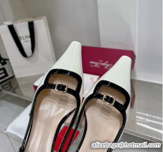 Luxury Roger Vivier Mini Buckle Slingback Pumps 6cm in Patent Leather White/Black 0124102