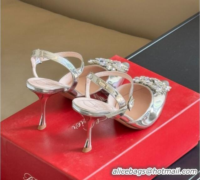 Charming Roger Vivier Flower Strass Buckle Pumps in Glazed Calfskin Silver 0124103