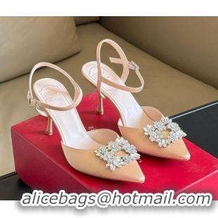 Good Product Roger Vivier Flower Strass Buckle Pumps in Satin Apricot 0124106