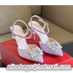 Perfect Roger Vivier Flower Strass Buckle Pumps in Satin Purple Purple 0124107