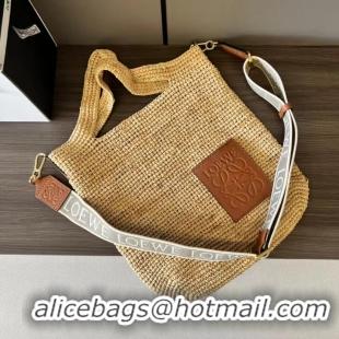 Best Price Loewe Mini Slit Tote bag in striped raffia straw and calfskin 101131 Beige 2023