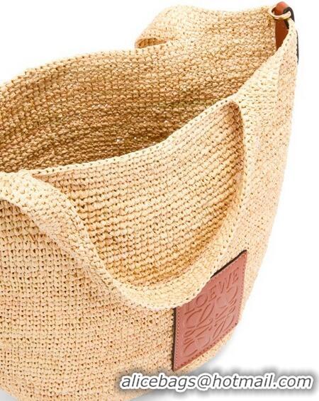 Best Price Loewe Mini Slit Tote bag in striped raffia straw and calfskin 101131 Beige 2023