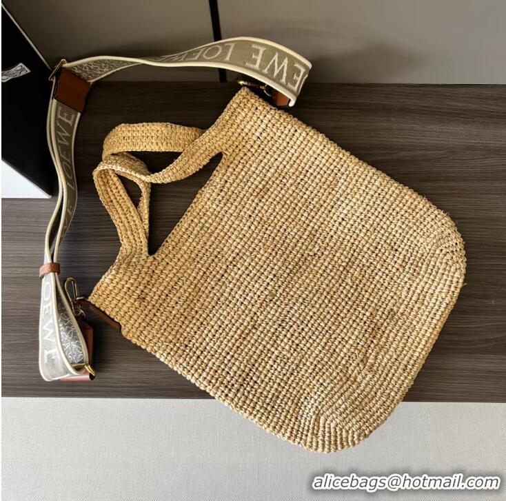 Best Price Loewe Mini Slit Tote bag in striped raffia straw and calfskin 101131 Beige 2023