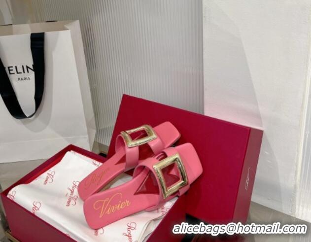 Sumptuous Roger Vivier Stitching Buckle Flat Slide Sandals in Leather Pink 0124110