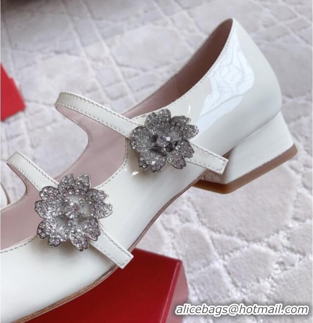 Low Price Roger Vivier Bouquet Strass Babies Ballerinas 2.5cm in Patent Leather White 228081