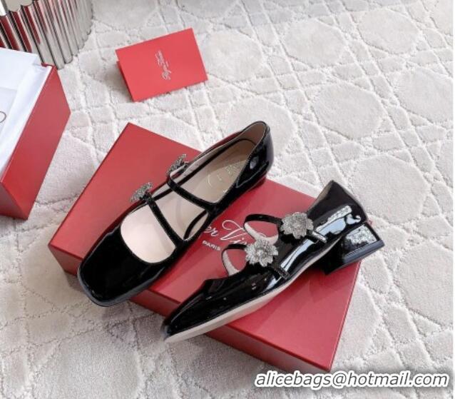 Sophisticated Roger Vivier Bouquet Strass Babies Ballerinas 2.5cm in Patent Leather Red 0228083