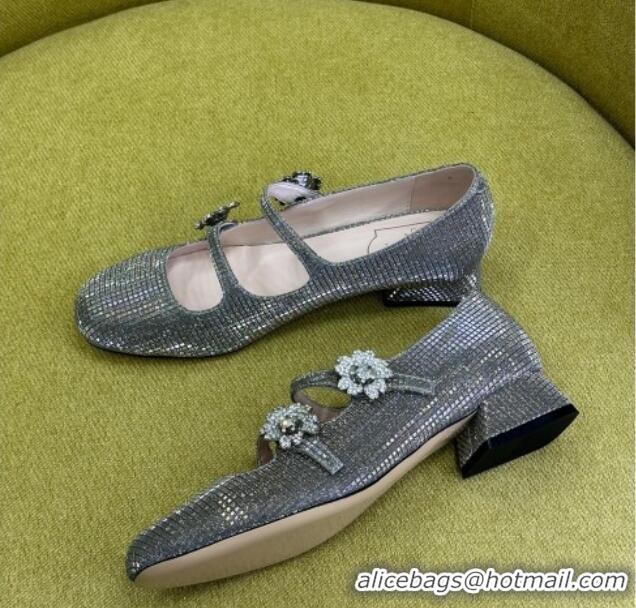 Good Quality Roger Vivier Bouquet Strass Babies Ballerinas 2.5cm with Crystals Allover Grey 228085